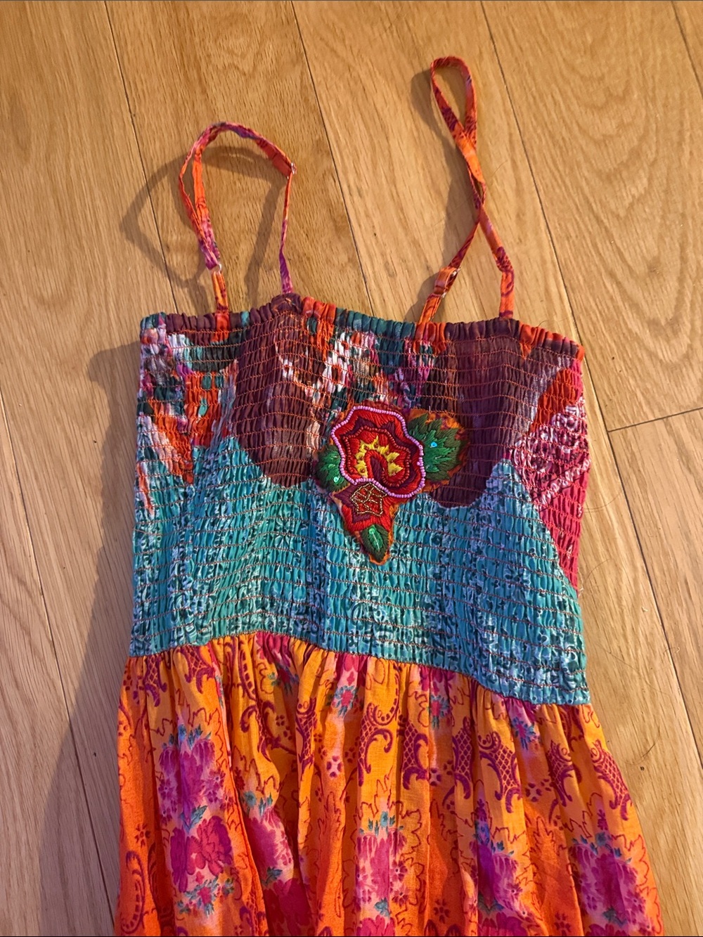 Woman’s Orange & Turquoise Floral Tiered Maxi Dress - Picture 4 of 4